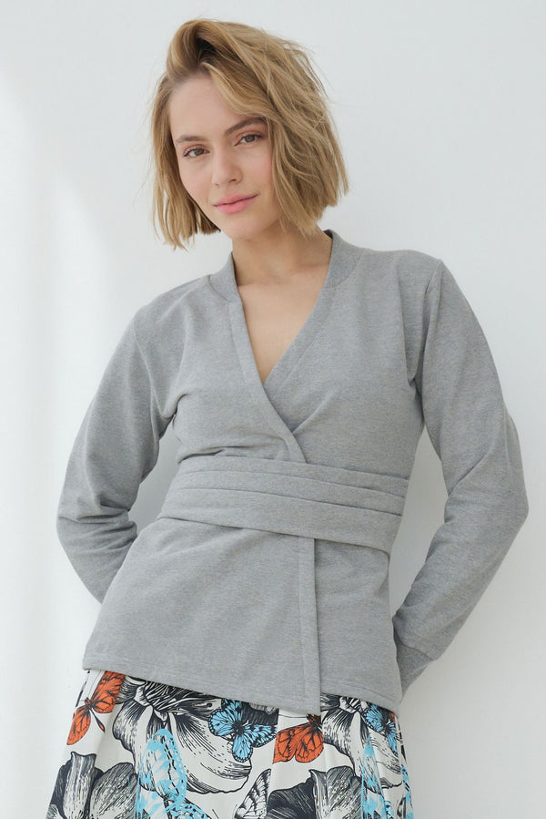 Gray Deluxe Wrap-Look Sweatshirt