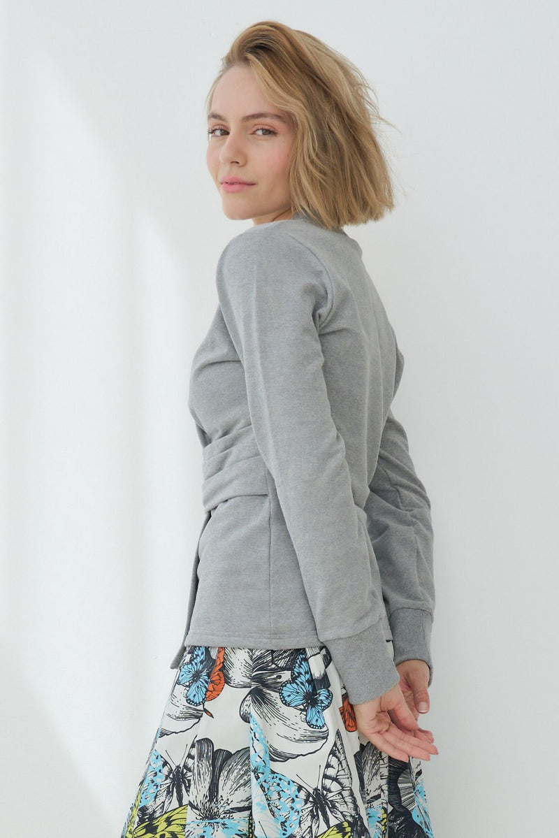 Gray Deluxe Wrap-Look Sweatshirt