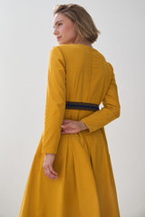 Yellow Corduroy Belted Dress