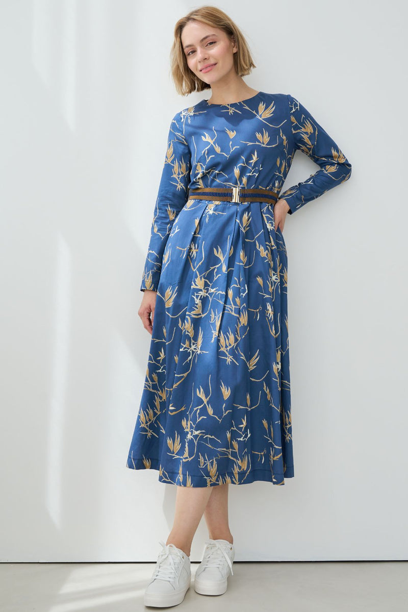 Kleid mit Gürtel und Zweig-Print