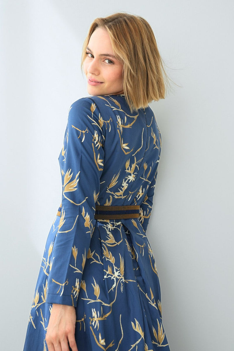 Branch Print Belted Dress