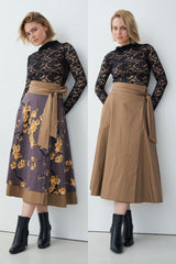 Wrap Skirt Cherry Blossom Print & Caramel