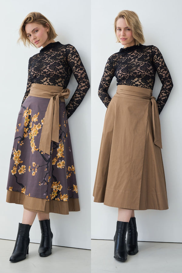 Reversible Wrap Skirt Cherry Blossom & Caramel