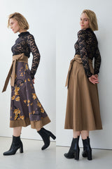 Wrap Skirt Cherry Blossom Print & Caramel