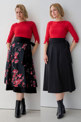 Wrap Skirt Cherry Blossom Print & Black