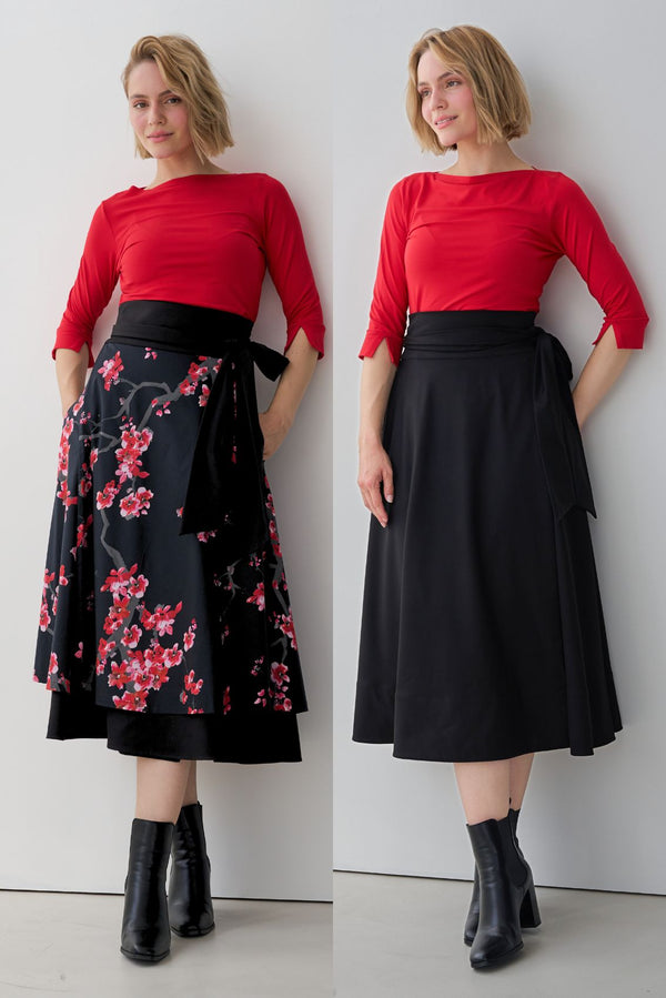 Reversible Wrap Skirt Cherry Blossom & Black