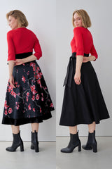 Wrap Skirt Cherry Blossom Print & Black