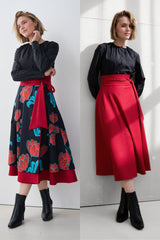 Wrap Skirt Blooms Print & Red