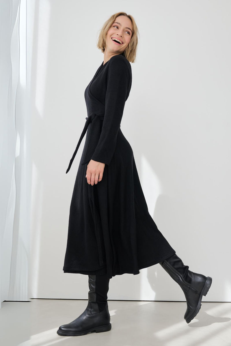 Black Knitted Wrap Dress