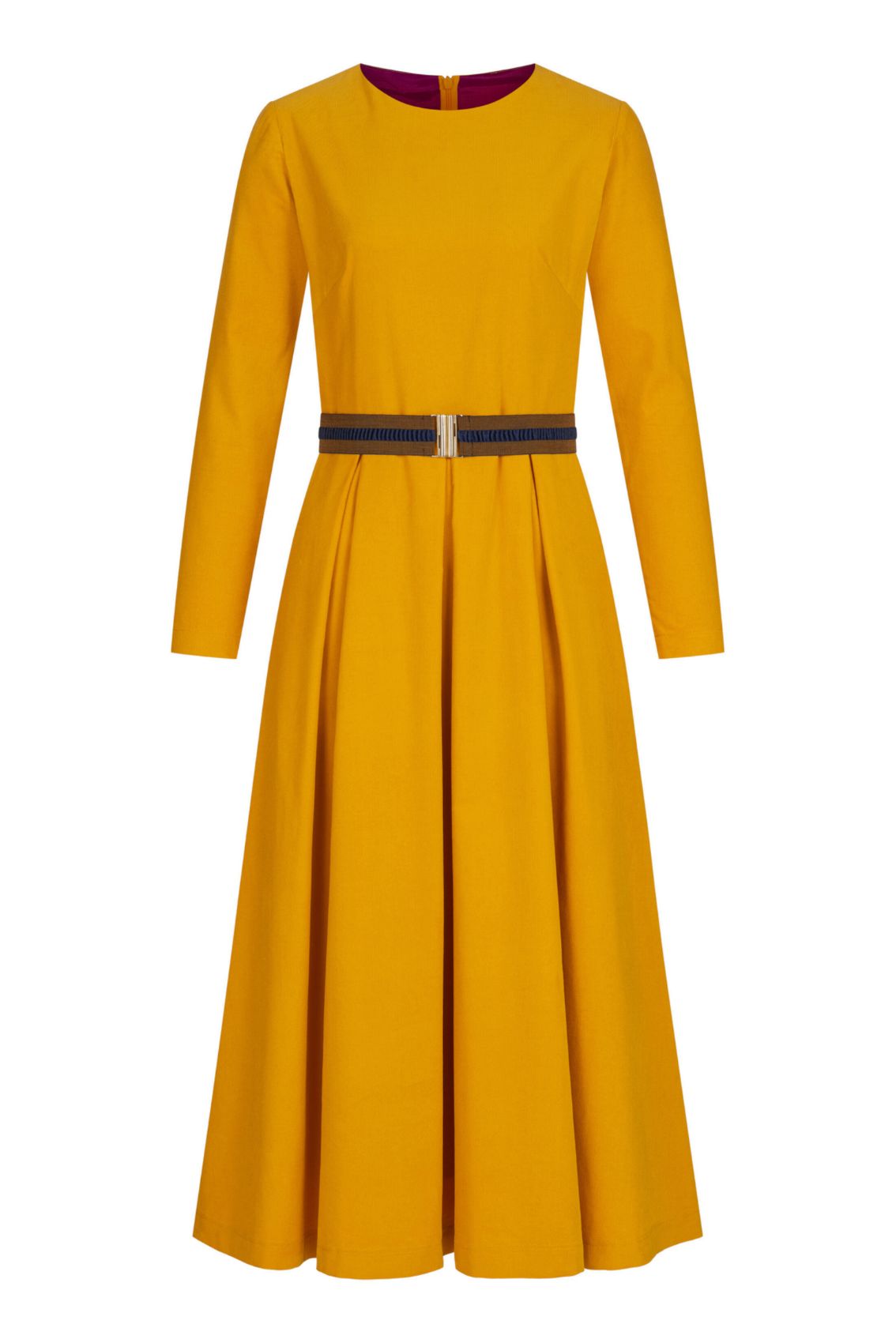 Yellow Corduroy Belted Dress