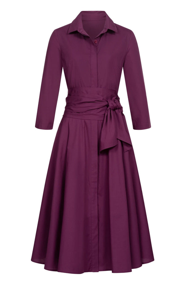 Blusenkleid mit Bindegürtel Aubergine - Marianna Déri