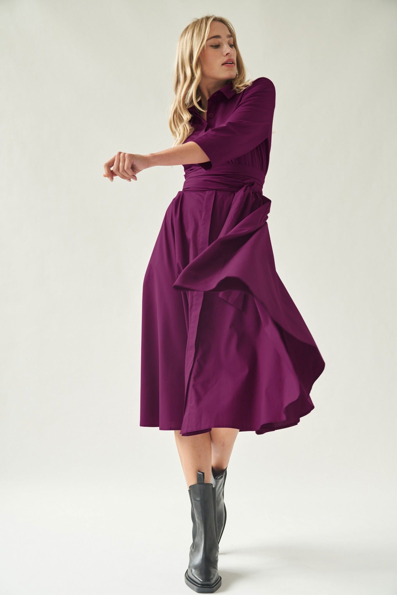 Blusenkleid mit Bindegürtel Aubergine - Marianna Déri