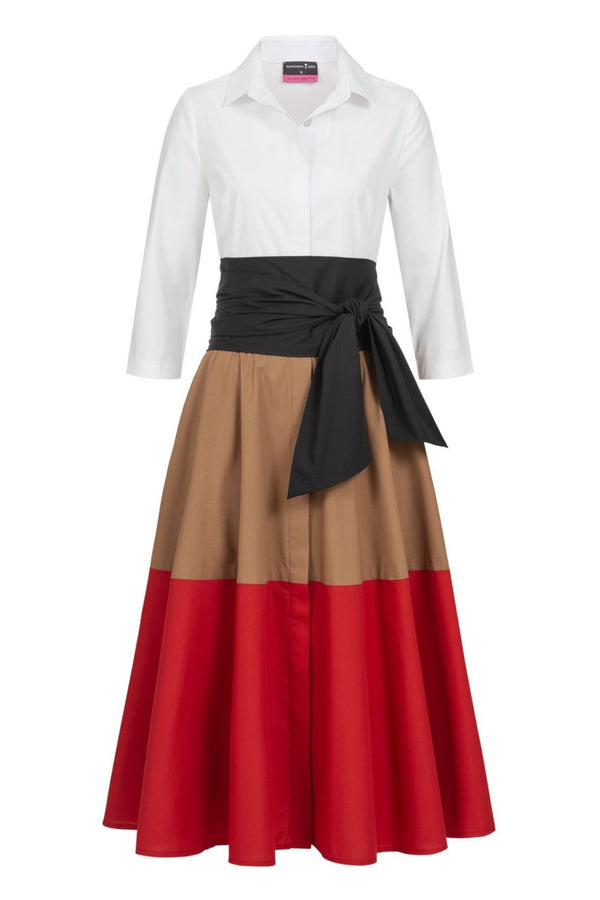 Blusenkleid mit Bindegürtel Colorblock Karamel-Rot - Marianna Déri