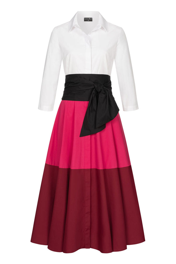 Blusenkleid mit Bindegürtel Colorblock Pink-Rot - Marianna Déri
