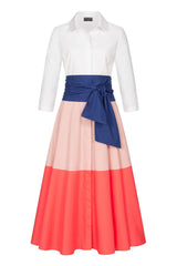 Blusenkleid mit Bindegürtel Colorblock Rosé-Lachs - Marianna Déri