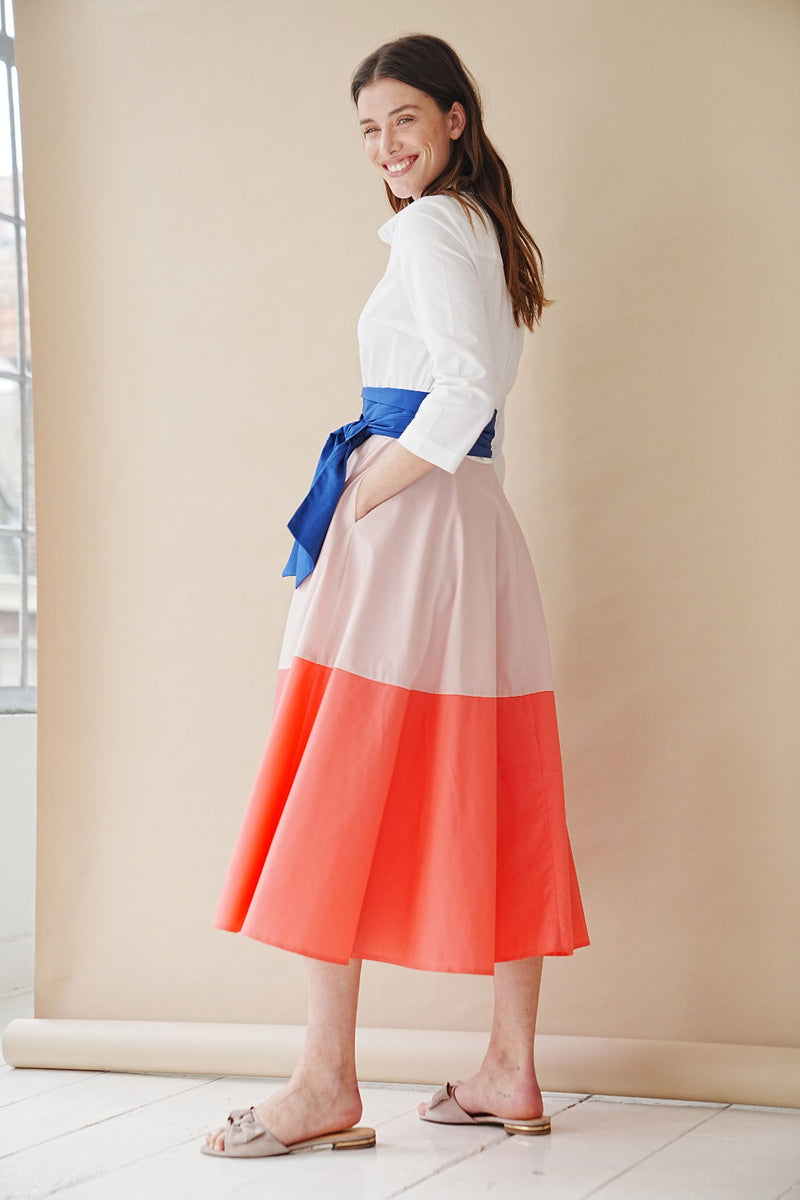 Blusenkleid mit Bindegürtel Colorblock Rosé-Lachs - Marianna Déri