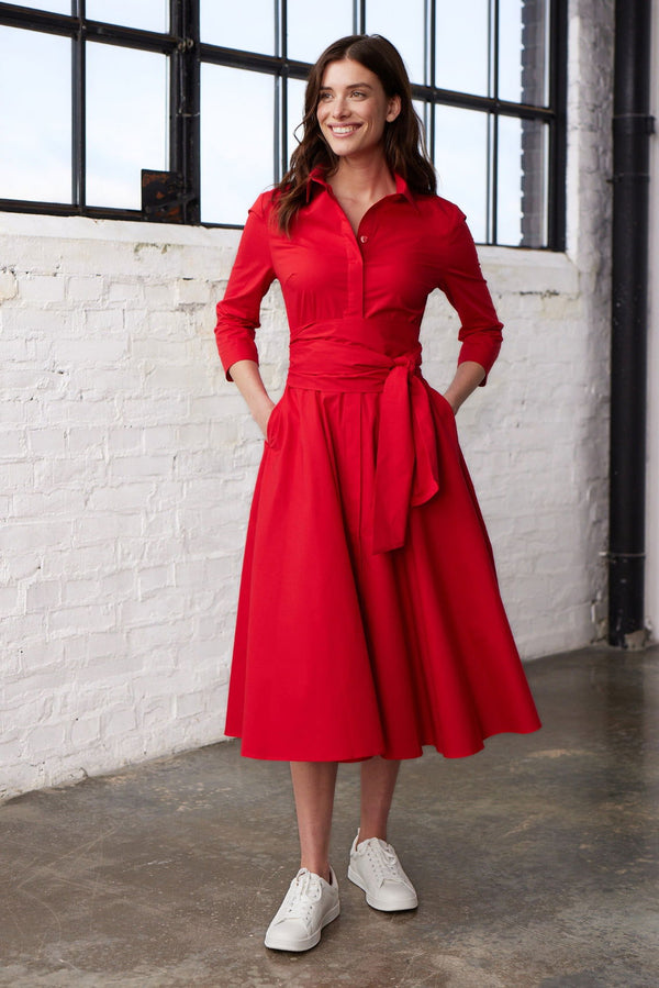 Blusenkleid mit Bindegürtel Rot - Marianna Déri