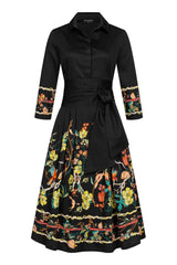 Blusenkleid mit Vögeln und Blumen-Print - Marianna Déri