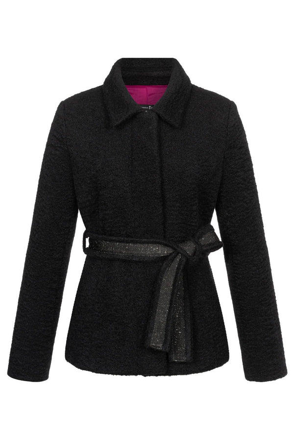 Bouclé Jacke mit Bindegürtel Schwarz - Marianna Déri