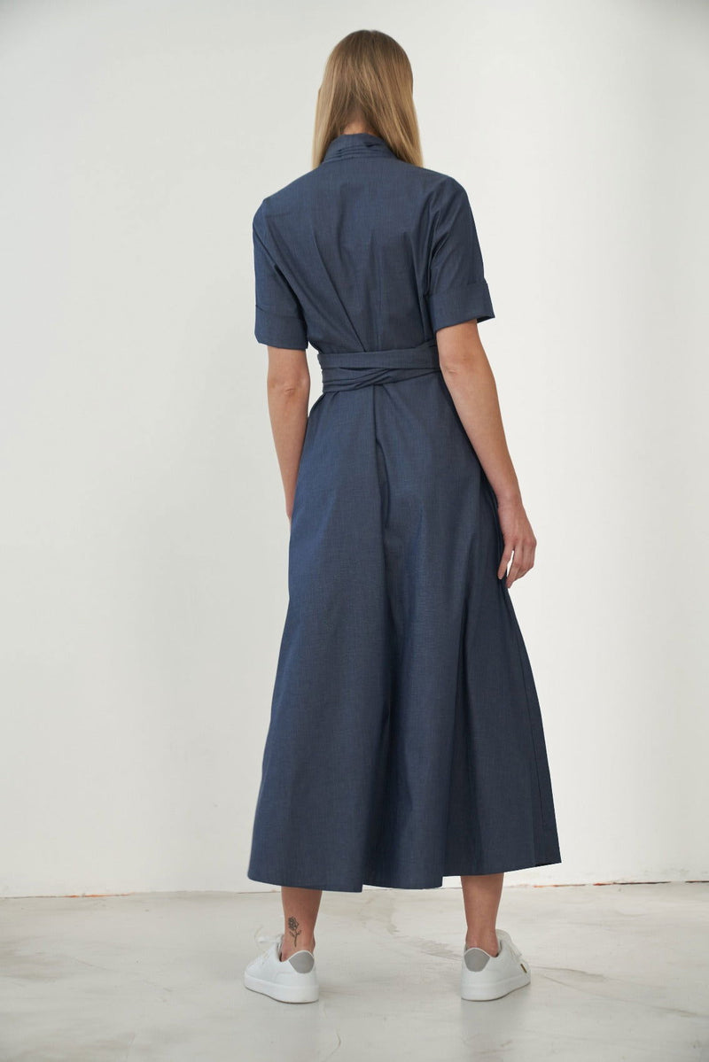 Maxiblusenkleid mit abnehmbarem breiten Gürtel Blau - Marianna Déri