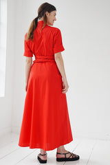 Maxiblusenkleid mit abnehmbarem breiten Gürtel Rot - Marianna Déri