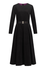 Black Corduroy Belted Dress