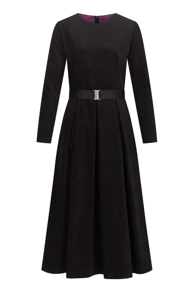 Feincord Kleid mit Gürtel Schwarz