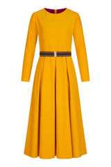 Yellow Corduroy Belted Dress