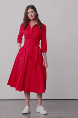 Shirtdress With Tie Belt Red