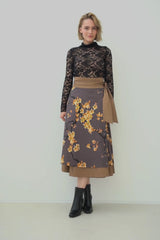 Wrap Skirt Cherry Blossom Print & Caramel