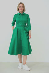 Shirtdress With Tie Belt Emerald Green