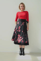 Wrap Skirt Cherry Blossom Print & Black