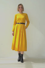 Yellow Corduroy Belted Dress