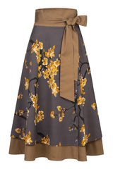 Wrap Skirt Cherry Blossom Print & Caramel