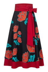 Wrap Skirt Blooms Print & Red