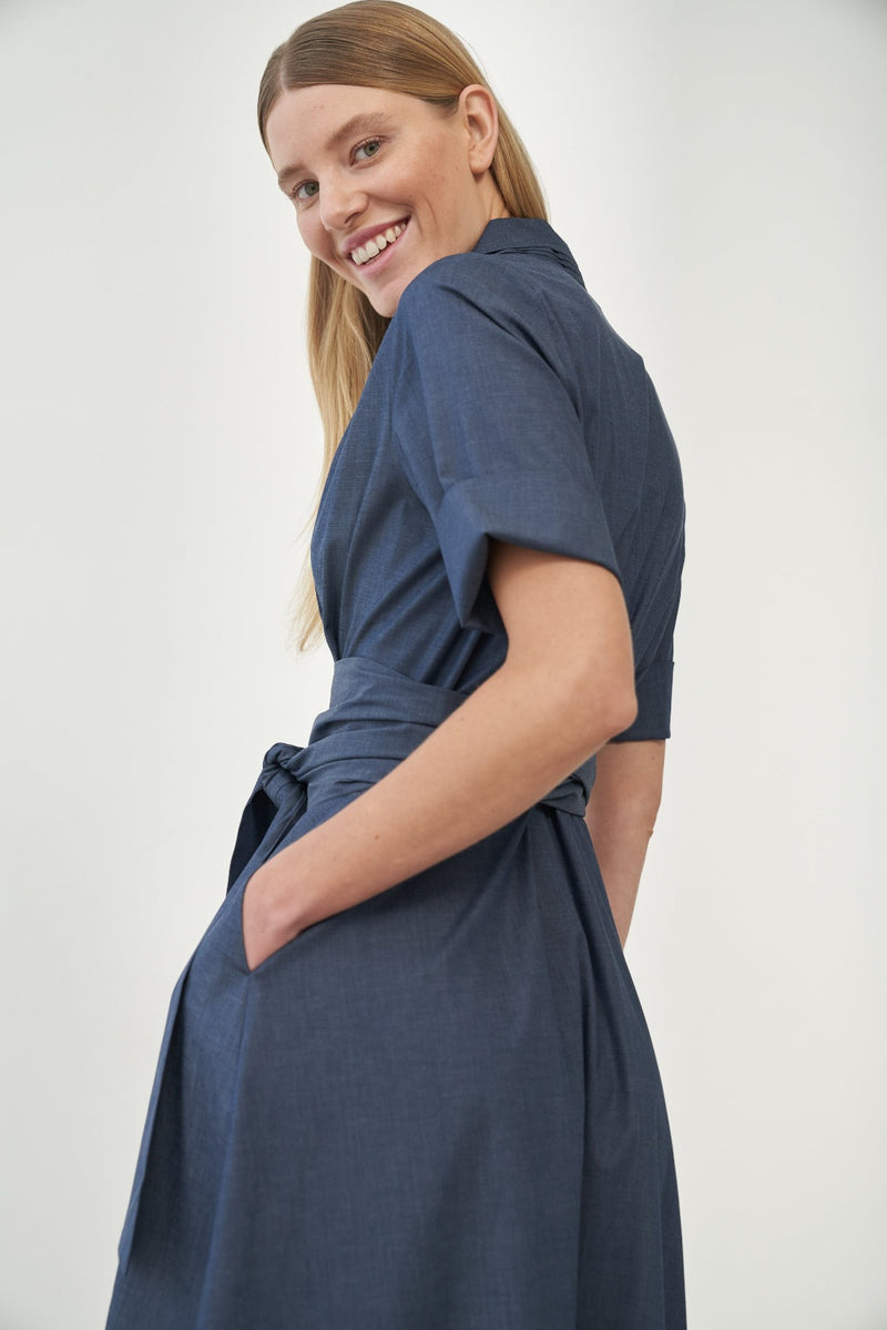 Maxi Shirtdress with Déri Detachable Wide – Blue Marianna Belt